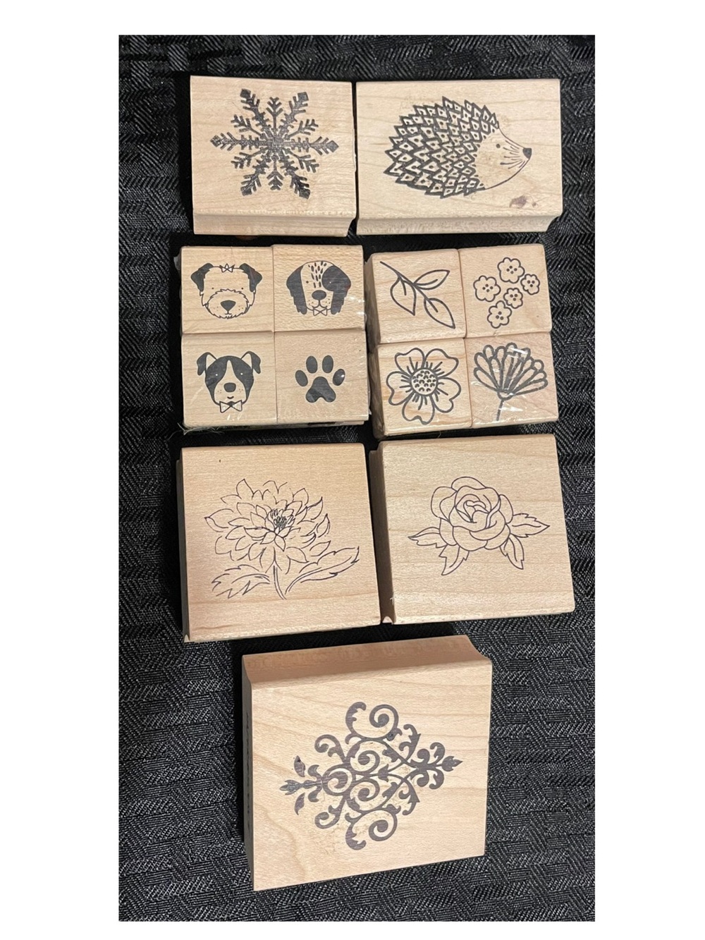 American Crafts Wooden Pet & Floral Stamp Set - Natural